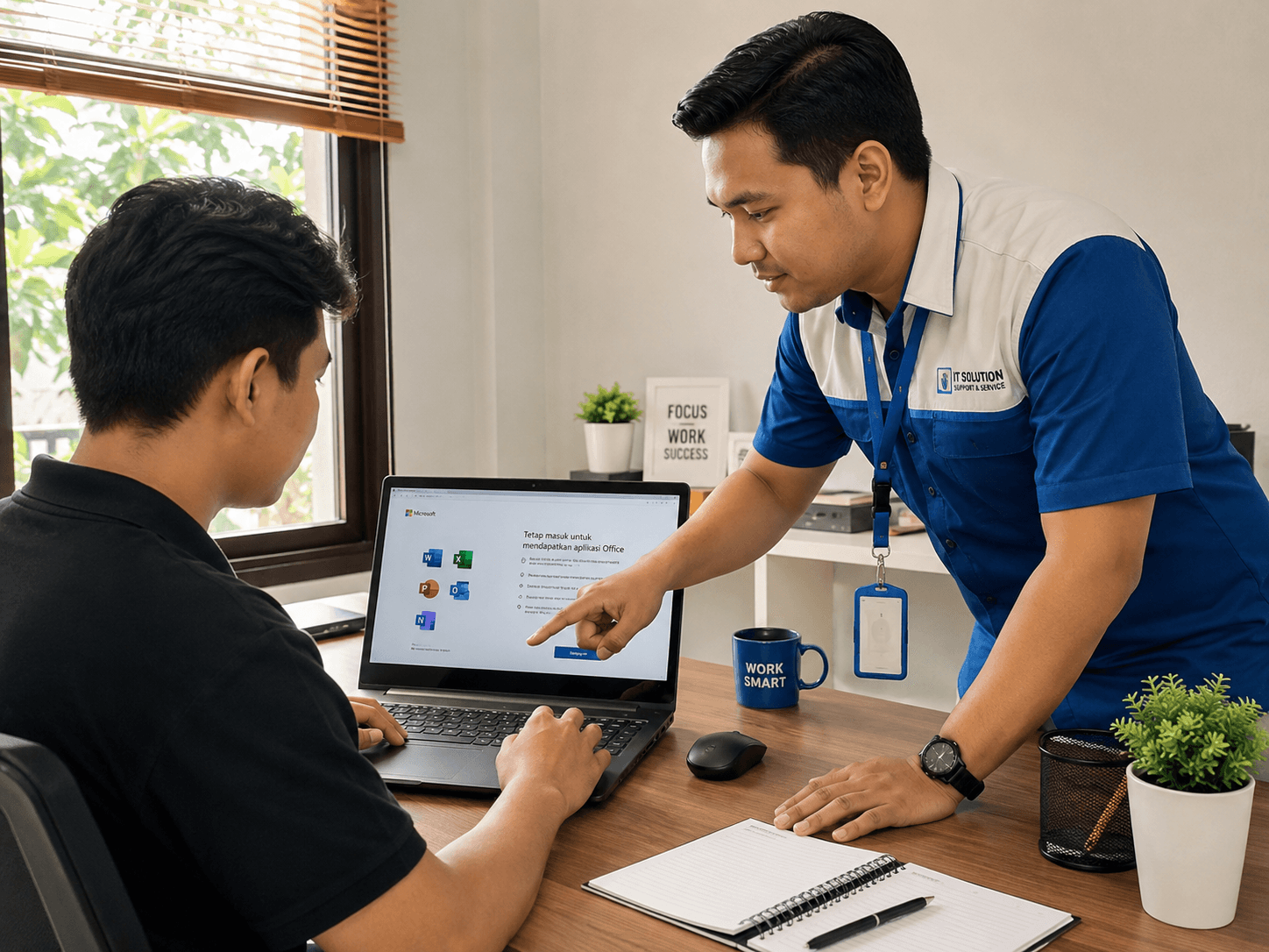 Ilustrasi proses instal Microsoft Office pada laptop