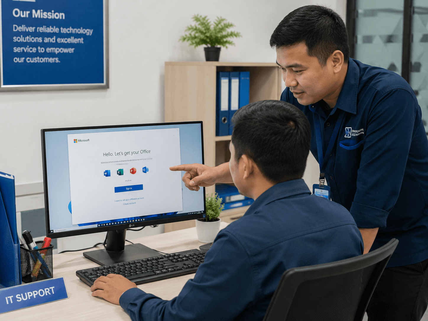 Ilustrasi setup Microsoft Office pada komputer desktop