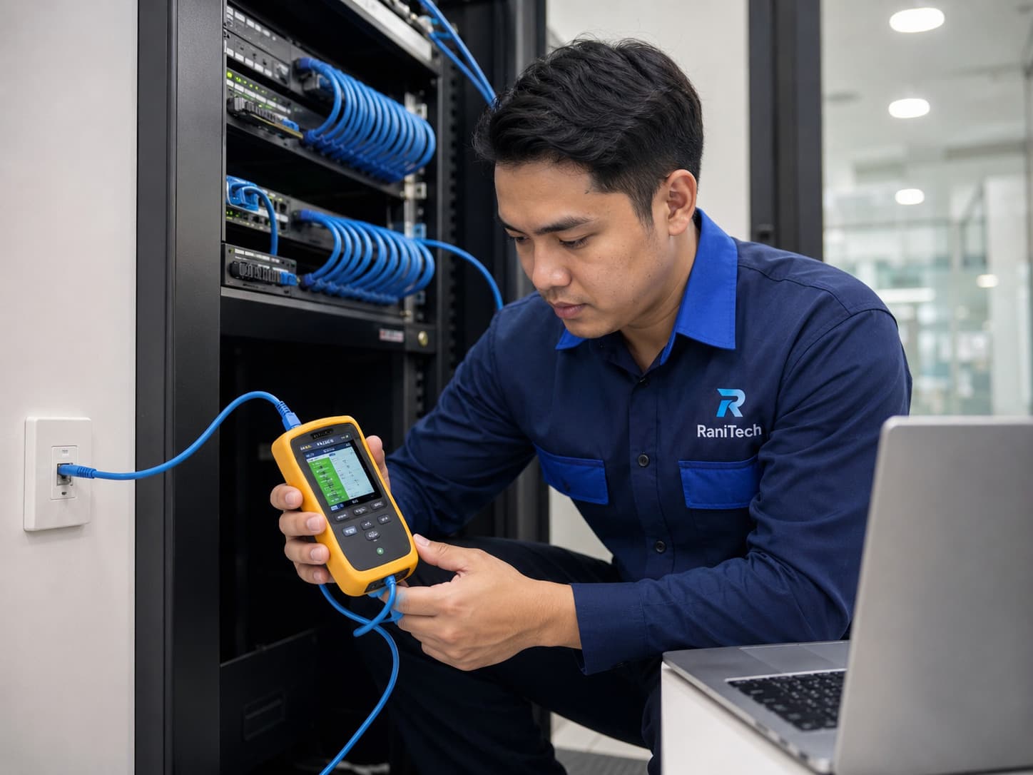 Visual testing kabel jaringan setelah instalasi LAN