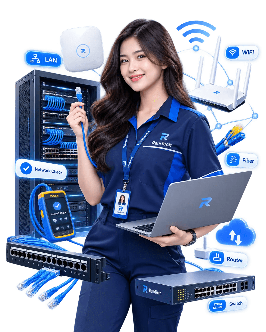 Jasa instalasi jaringan Bekasi untuk LAN WiFi router switch dan fiber optic RaniTech