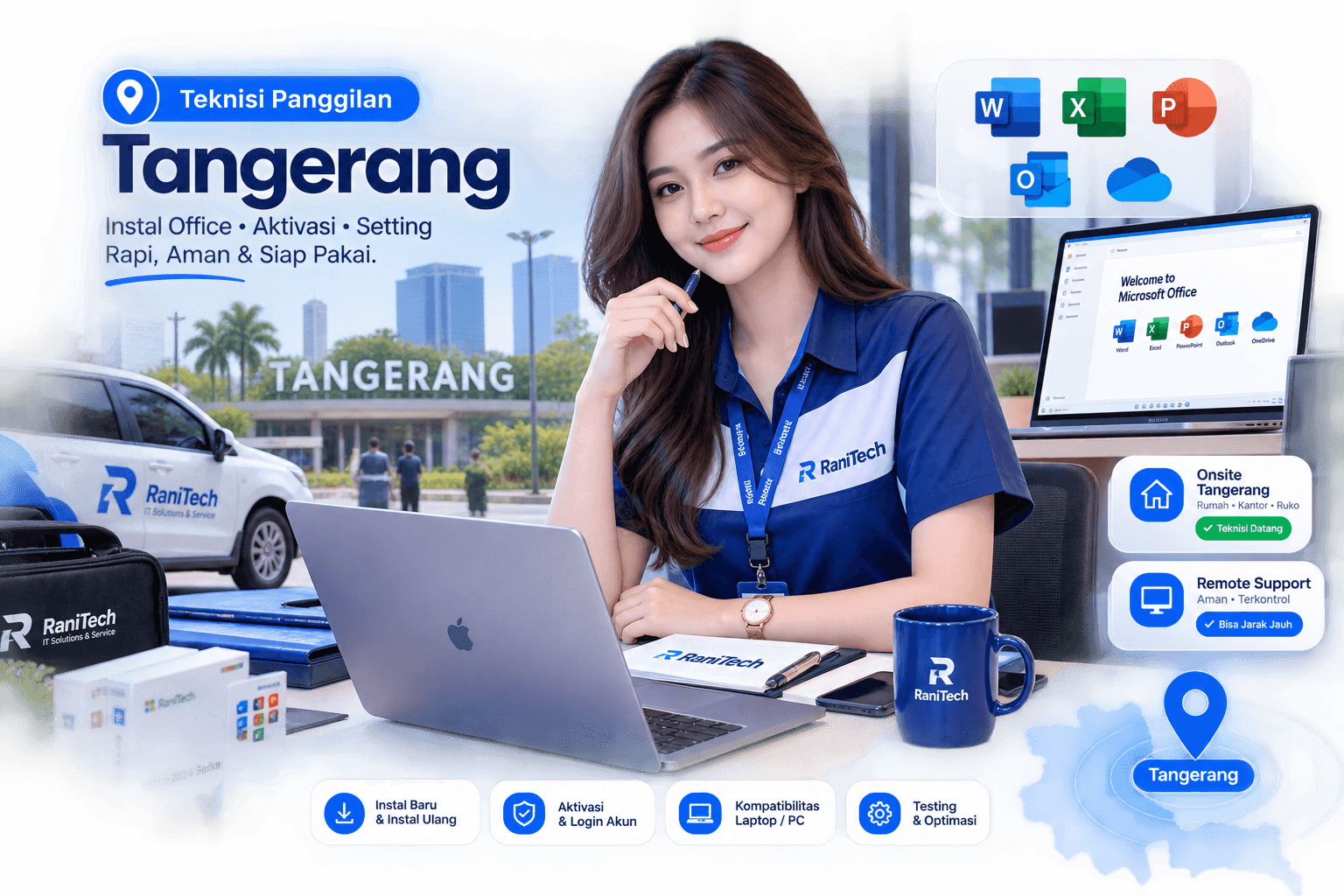 Visual teknisi instal Office panggilan Tangerang RaniTech